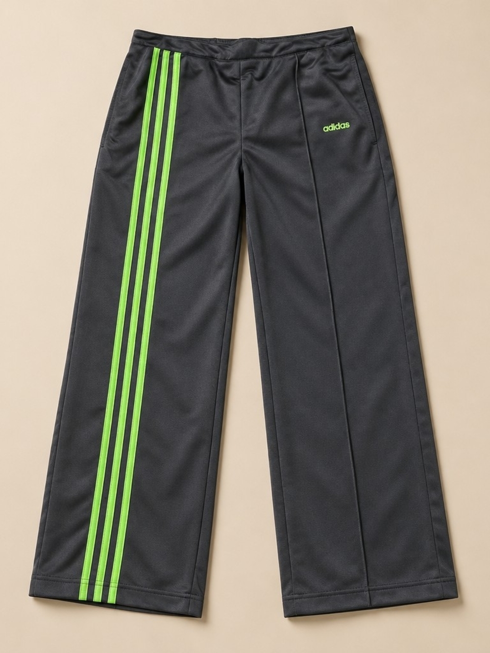 Adidas Women's Cropped Black Track Pants with Neon Green Stripes